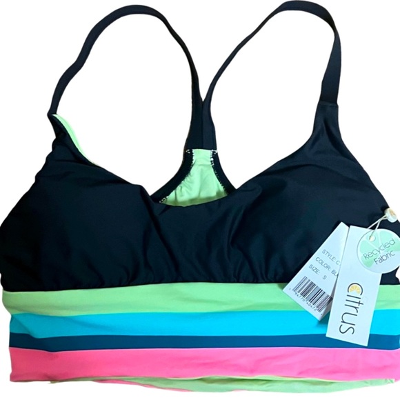 citrus Other - NWT CITRUS Womens Racerback Bikini Top SIZE Small Black Striped Removable Cups